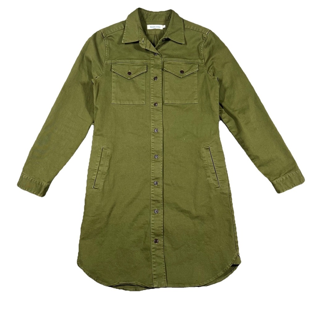 Taylor Stitch The Trench Shirt Dress XS Military Utility Army Green Cotton Top